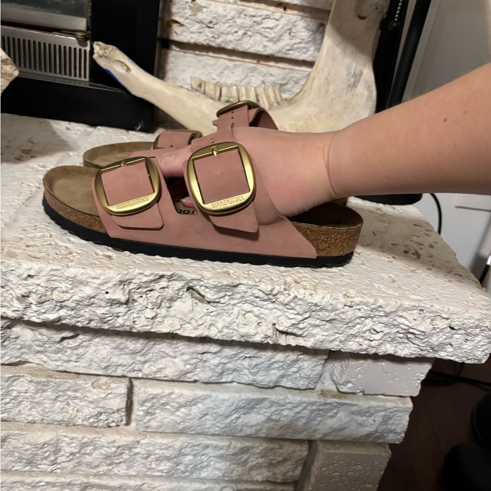 Women's Sandals in Blush with Gold Buckles